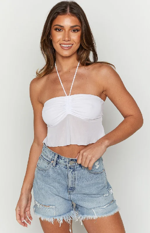 Party dresses with a geometric pattern for a contemporary look Bella White Halter Crop Top Party dresses with a geometric pattern for a contemporary look Bella White Halter Crop Top