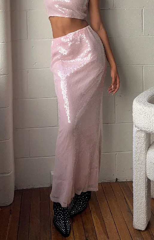 A - line party dresses with a floral print for spring events Bellah Pink Sequin Maxi Skirt A - line party dresses with a floral print for spring events Bellah Pink Sequin Maxi Skirt