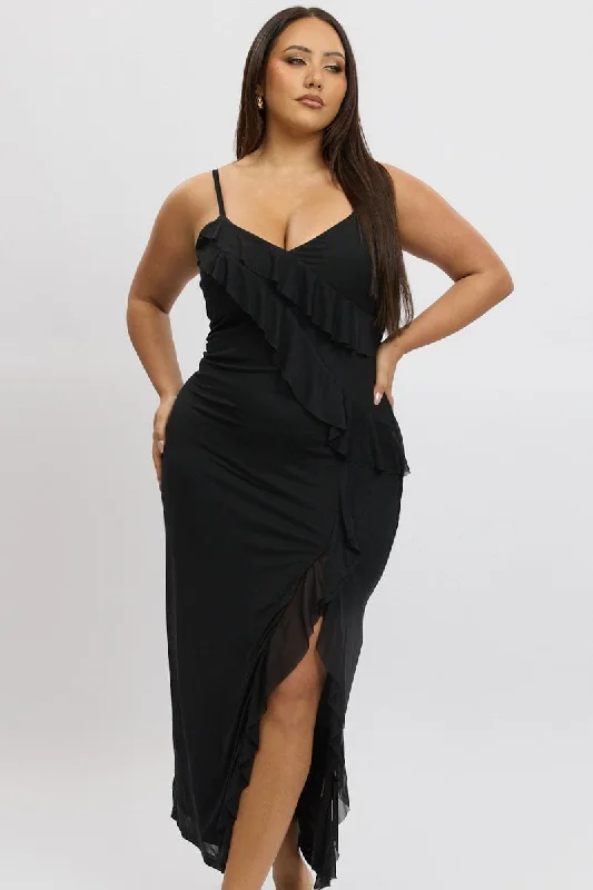 Bodycon dress for a prom night​ Black Frill Mesh Bodycon Maxidress