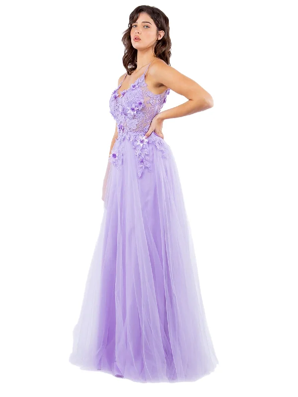 Party dresses with a pom - pom trim for a fun and festive touch​ Bliss Multi Color 3D Floral Applique A Line Layered Tulle Gown for Women, Sizes XS-3XL