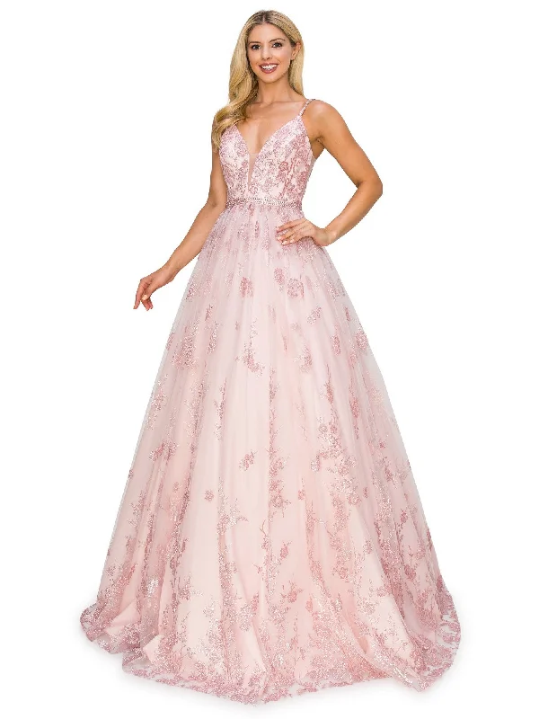 Tea - length party dresses for a sophisticated and versatile option​ Bliss Multi Color Glittered Embroidered Applique Beaded Gown for Women, Sizes XS-3XL