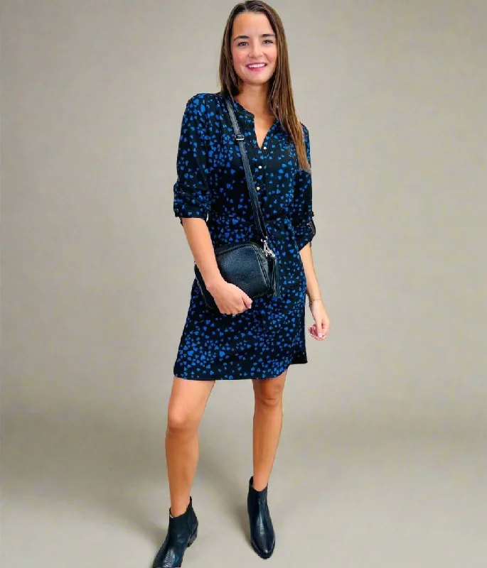 Velvet cocktail dresses with long sleeves for winter galas Blue Heart Print Belted Shirt Dress Velvet cocktail dresses with long sleeves for winter galas Blue Heart Print Belted Shirt Dress