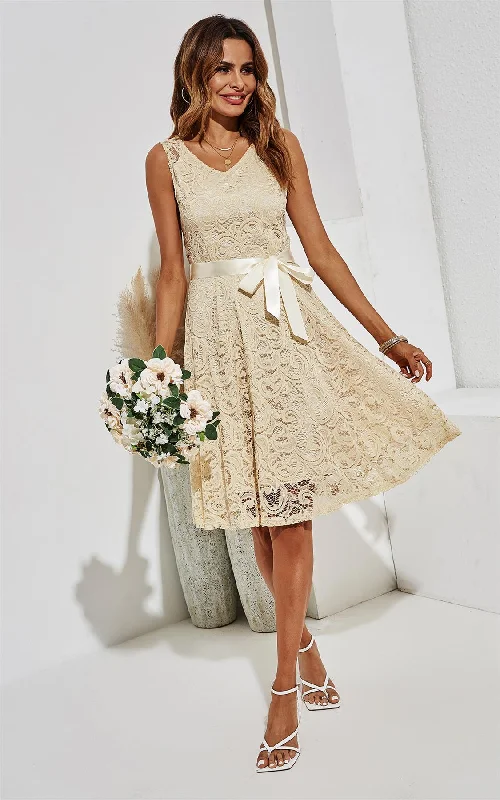 Mini cocktail dresses with a beaded bodice and a flirty A - line skirt Bridesmaids Wedding Lace Dress In Champagne Mini cocktail dresses with a beaded bodice and a flirty A - line skirt Bridesmaids Wedding Lace Dress In Champagne