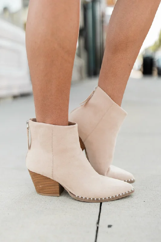 Wedding guest dresses with gathered skirts and V - necklines Collins Toast Suede Studded Booties