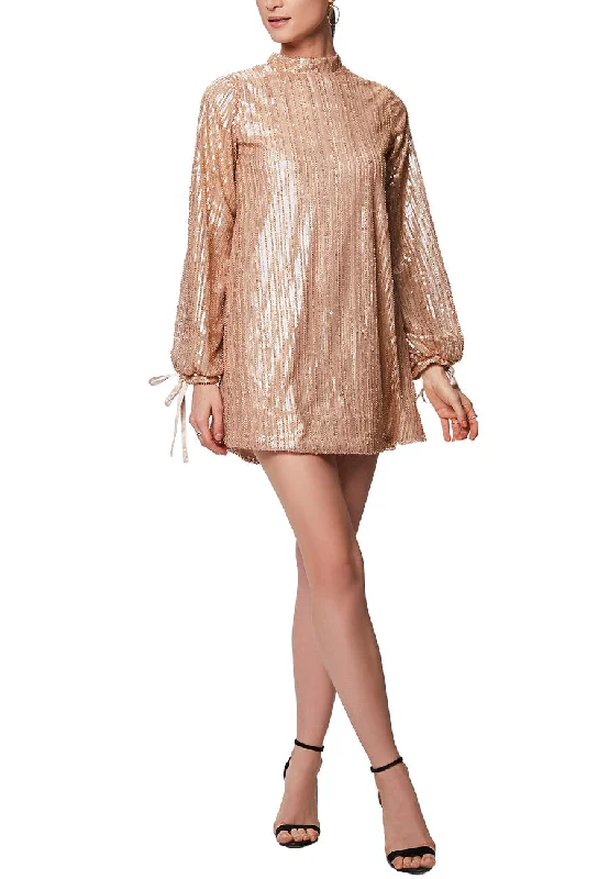 Tea - length wedding guest dresses with polka dot patterns Gold Jenny Sequins Balloon Sleeves Mini Dress (UK 10)