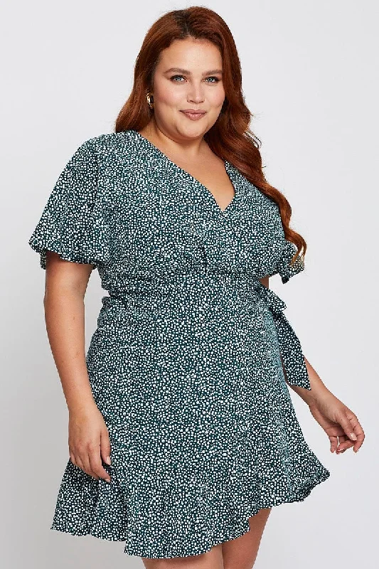 Cocktail party dresses in a classic little black dress style Geo Print Floral Wrap Bell Sleeve Dress Cocktail party dresses in a classic little black dress style Geo Print Floral Wrap Bell Sleeve Dress