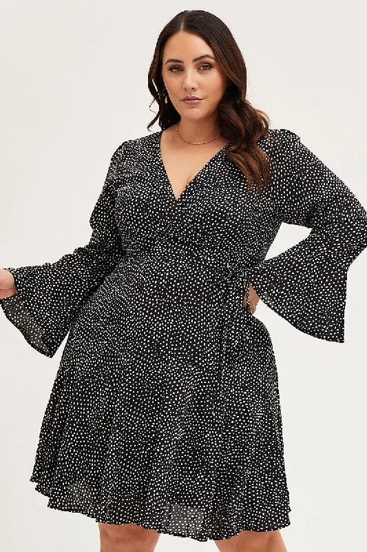 Party dresses with a sheer panel for a hint of allure Geo Print Skater Dress V-neck Long Sleeve Party dresses with a sheer panel for a hint of allure Geo Print Skater Dress V-neck Long Sleeve