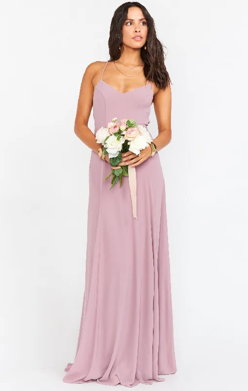 Wedding guest dresses with tiered skirts for a feminine look Godshaw Goddess Gown ~ Antique Rose Chiffon