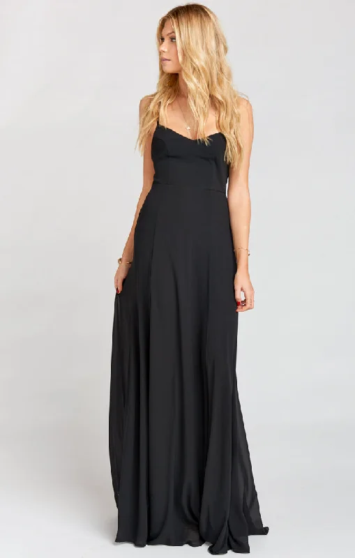 Bow - backed wedding guest dresses in silk for a luxurious feel Godshaw Goddess Gown ~ Black Chiffon