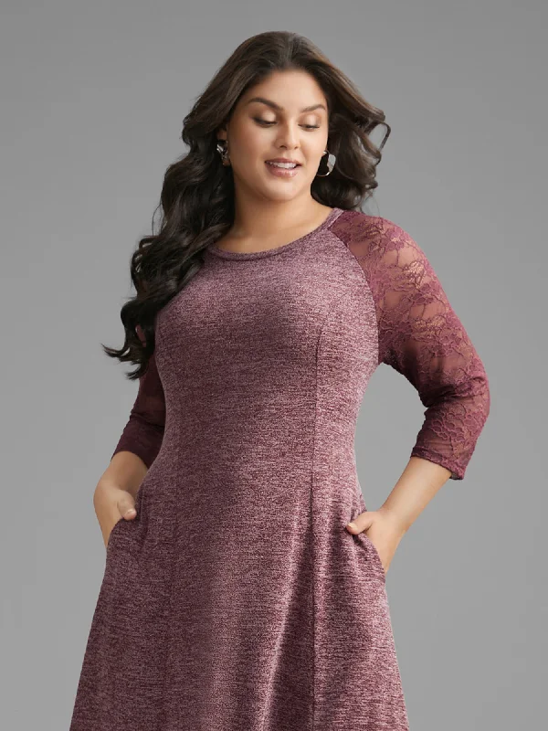 Long - sleeved wedding guest dresses in velvet for a winter wedding Heather Lace Patchwork Mesh Midi Dress