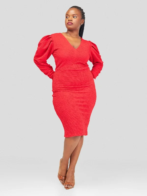 Bodycon dress with a button - down front​ Herrinda Designs BodyCon - Red
