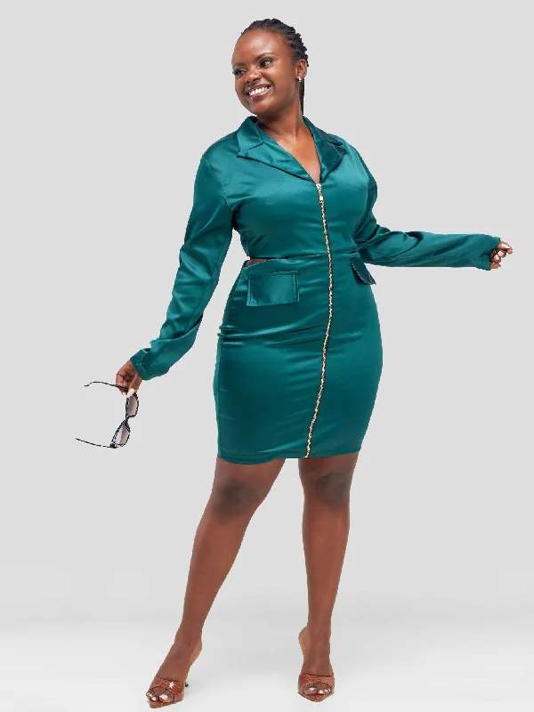 Bodycon dress with a ruched design for added texture​ Blazer Party Dress - Green