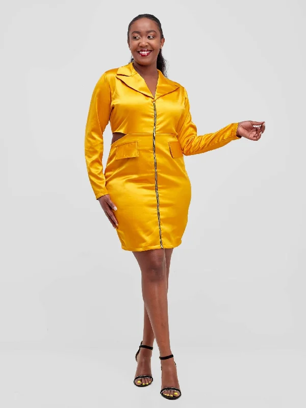 Bodycon dress with a floral print for a feminine touch Blazer Party Dress - Mustard Bodycon dress with a floral print for a feminine touch Blazer Party Dress - Mustard