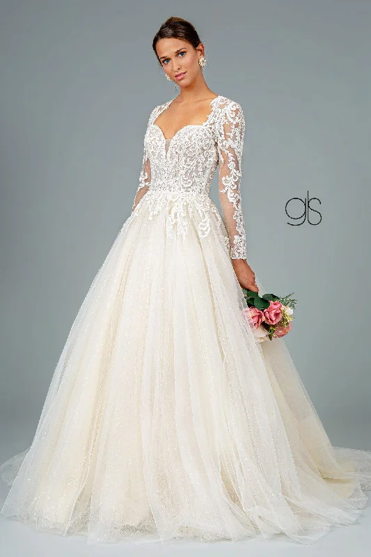 Embroidered wedding dresses with metallic threads Illusion V-Neck Embroidered Mesh Long Wedding Gown Embroidered wedding dresses with metallic threads Illusion V-Neck Embroidered Mesh Long Wedding Gown