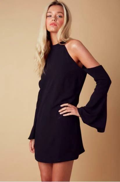 Short - length party dresses with a ruffled skirt for a flirty look Ipanema Black Cold Shoulder Dress Short - length party dresses with a ruffled skirt for a flirty look Ipanema Black Cold Shoulder Dress