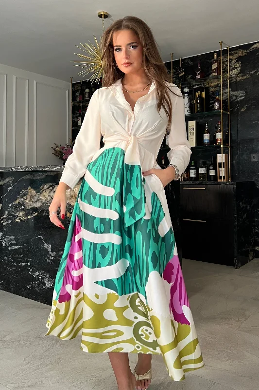 Tulle party dresses with a fairy - tale charm for formal occasions​ Isabella Green Leaf Tie Front Shirt Dress