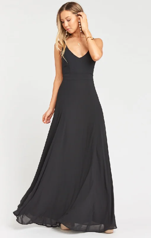 Geometric - printed wedding guest dresses for a modern wedding Jenn Maxi Dress ~ Black Chiffon