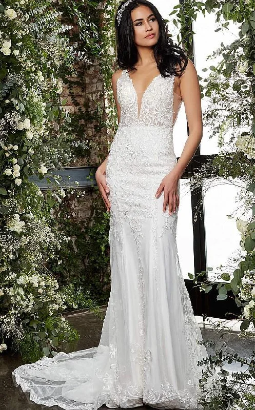 Modern minimalist wedding dresses with clean lines Jovani 07385 Lace Sleeveless Bridal Long Gown JB Modern minimalist wedding dresses with clean lines Jovani 07385 Lace Sleeveless Bridal Long Gown JB