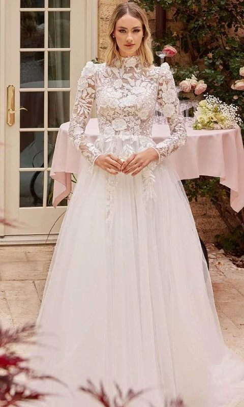A - line wedding dresses with a beaded neckline Ladivine CDS433W - Long Sleeve Lace Applique Bridal Gown A - line wedding dresses with a beaded neckline Ladivine CDS433W - Long Sleeve Lace Applique Bridal Gown