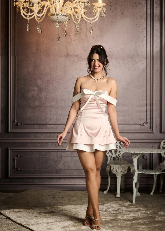 Party dresses with a polka - dot pattern for a classic and playful style​ Alexandra Light Pink Off-Shoulder Dress