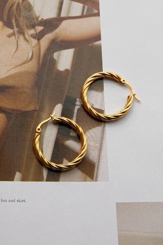 Asymmetric - hem wedding guest dresses in metallic hues Merrill Hoop Earrings Gold