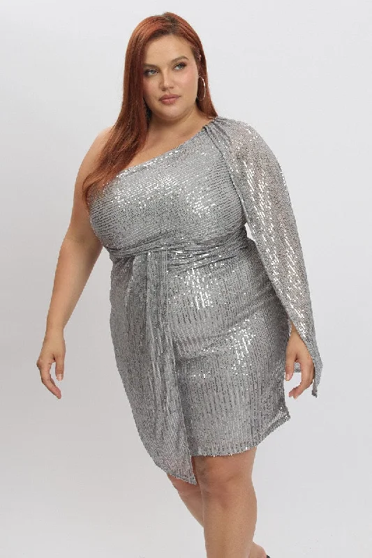 Bodycon dress for a DIY - customized style Metallic Draped Sequin One Shoulder Minidress Bodycon dress for a DIY - customized style Metallic Draped Sequin One Shoulder Minidress
