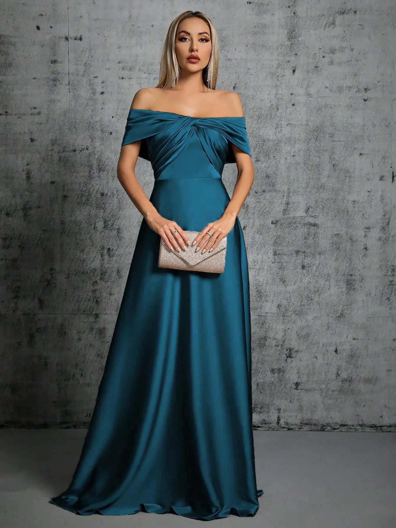 Cocktail dresses with a patchwork pattern and a mid - thigh length Off The Shoulder Strapless Satin Long Party Dress Cocktail dresses with a patchwork pattern and a mid - thigh length Off The Shoulder Strapless Satin Long Party Dress