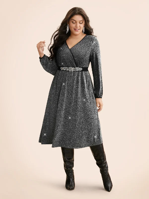 Backless party dresses for a sexy and alluring appearance Overlap Collar Luxe Lantern Sleeve Dress Backless party dresses for a sexy and alluring appearance Overlap Collar Luxe Lantern Sleeve Dress