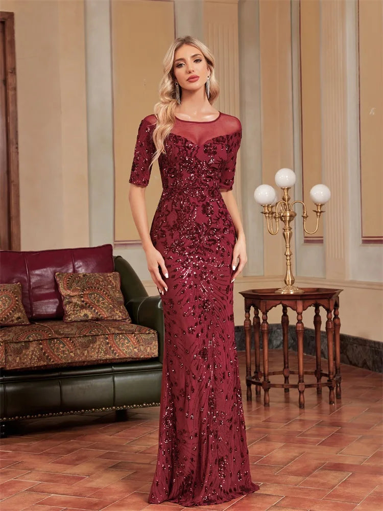 Satin - lined cocktail dresses with a lace outer layer Party Dress Short Sleeve Sequin Tulle Mermaid Evening Gown Satin - lined cocktail dresses with a lace outer layer Party Dress Short Sleeve Sequin Tulle Mermaid Evening Gown