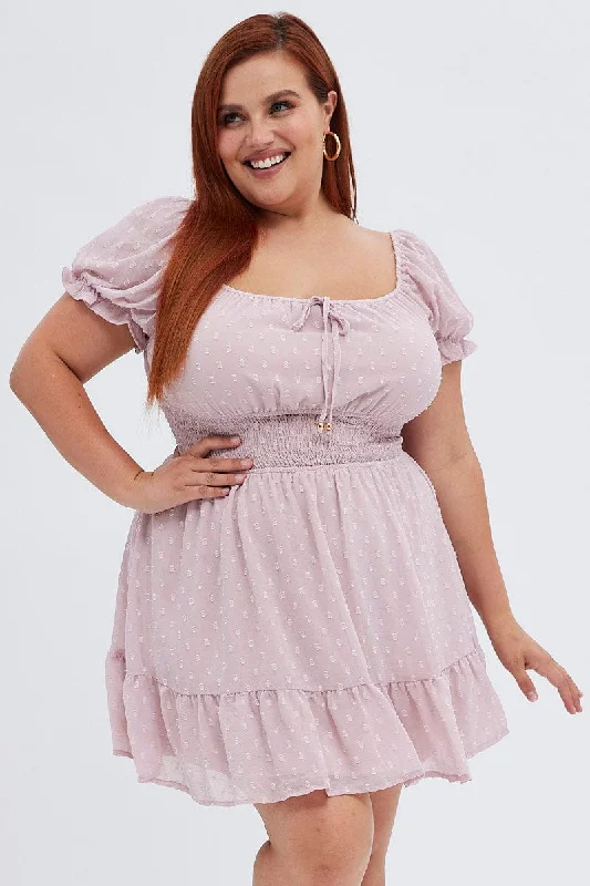 Party dresses with a paisley pattern for a bohemian - inspired look Pink Fit And Flare Dress Short Sleeve Ruched Bust Party dresses with a paisley pattern for a bohemian - inspired look Pink Fit And Flare Dress Short Sleeve Ruched Bust