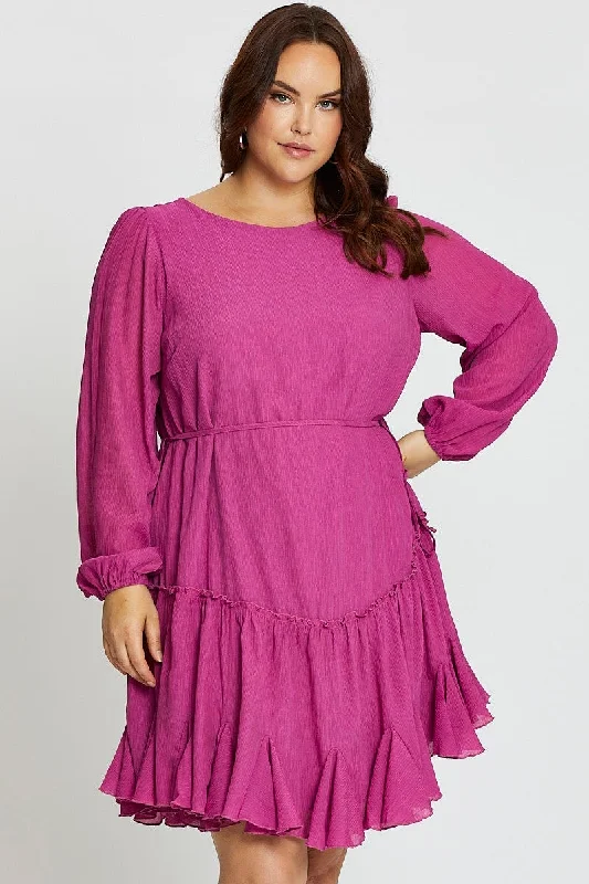 Party dresses with a polka - dot pattern for a classic and playful style Pink Long Sleeve Pink Flip Hem Shift Dress Party dresses with a polka - dot pattern for a classic and playful style Pink Long Sleeve Pink Flip Hem Shift Dress