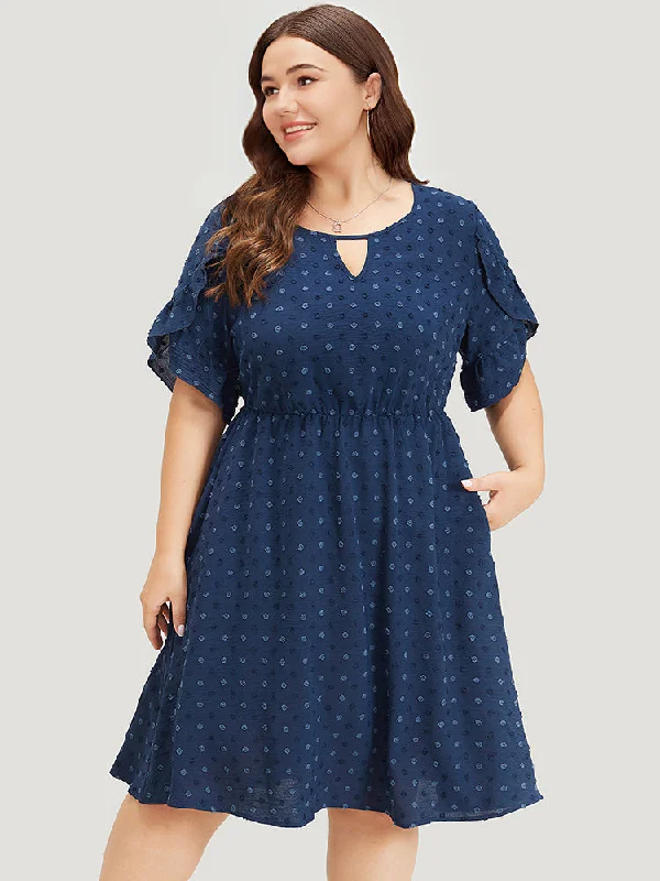 Halter - neck wedding guest dresses with beaded straps Polka Dot Pocket Cut Out Petal Sleeve Dress