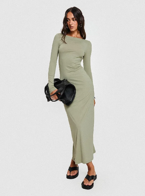 Rain Fire Long Sleeve Maxi Dress Sage
