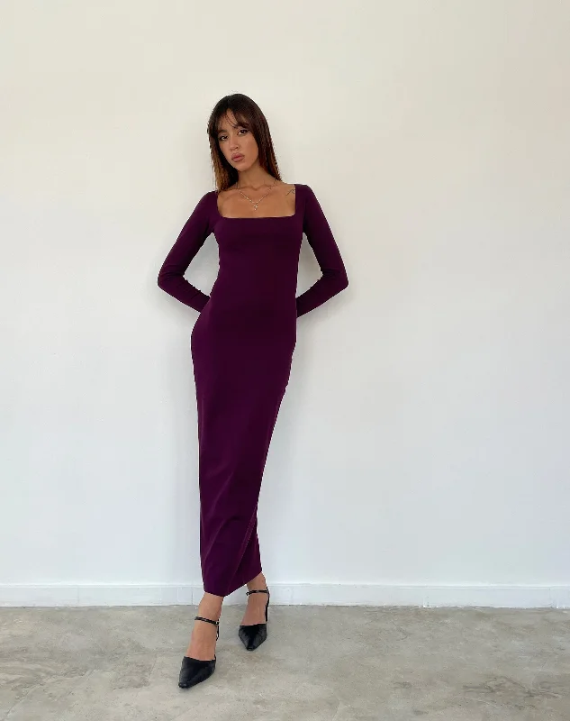 Bodycon dress with a cold - shoulder design​ SAMAIRA DRESS RIB AUBERGINE