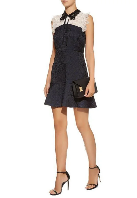 Wedding guest dresses with cold - shoulder ruffled sleeves and knee - length hems Black and White Flavia Lace Mini Dress