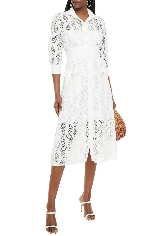 Sequined wedding guest dresses for an evening wedding White Zenali Lacey Leaves Midi Dress
