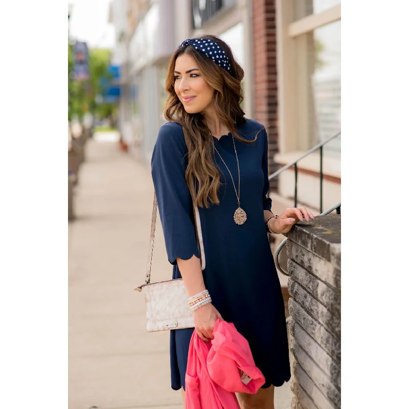 Sleeveless wedding guest dresses with ruffled hems Scalloped 3/4 Sleeve Dress