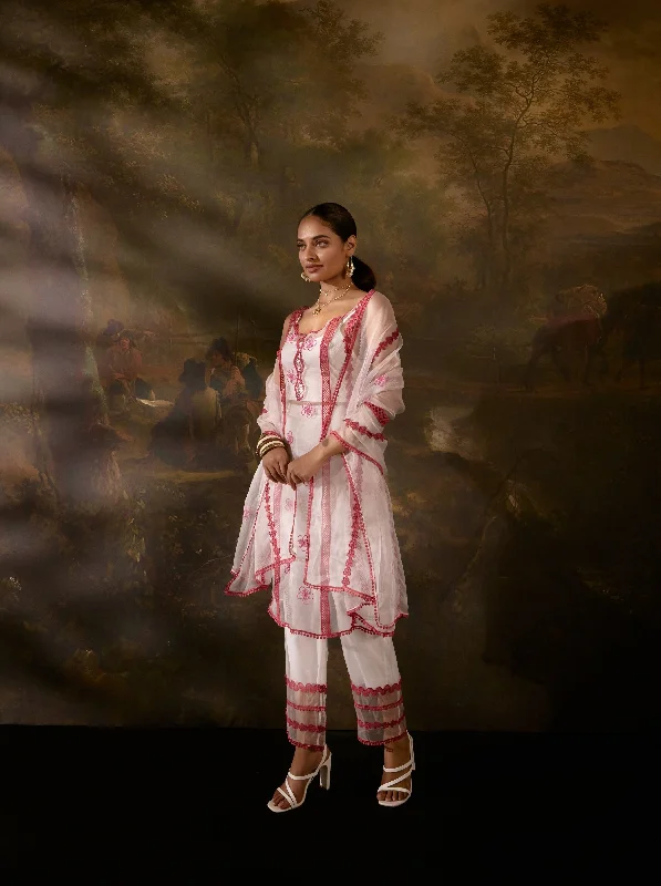 Holiday dresses with a ruffled neckline and short sleeves for a feminine and charming holiday style Mitali Sheer White And Red Straight Kurta Set Holiday dresses with a ruffled neckline and short sleeves for a feminine and charming holiday style Mitali Sheer White And Red Straight Kurta Set