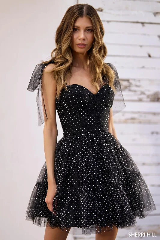 A - line chiffon wedding dresses for a classic look Sherri Hill Swiss Dot Tulle Homecoming Dress 56506 A - line chiffon wedding dresses for a classic look Sherri Hill Swiss Dot Tulle Homecoming Dress 56506