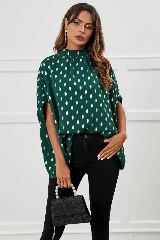 Ribbed - texture cocktail dresses with a cap - sleeve design Silver Foil Loose-Fit Top In Green Ribbed - texture cocktail dresses with a cap - sleeve design Silver Foil Loose-Fit Top In Green