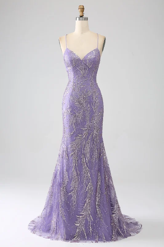 Plaid cocktail dresses with a flared skirt for a classic feel Sparkly Mermaid Lilac Long Prom Dress