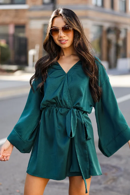 Party dresses with a unique neckline, like a sweetheart or square neck FINAL SALE - Superior Shine Hunter Green Satin Romper Party dresses with a unique neckline, like a sweetheart or square neck FINAL SALE - Superior Shine Hunter Green Satin Romper