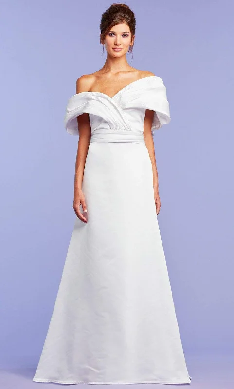 Tea - length wedding dresses with a vintage charm Tadashi Shoji - Tenley Satin Jacquard Gown Tea - length wedding dresses with a vintage charm Tadashi Shoji - Tenley Satin Jacquard Gown