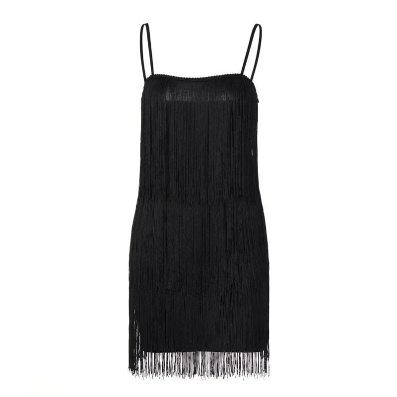 Cocktail dresses with a mesh panel and a high - neck design BerryBetty - Tassels zip-up solid square neck backless cami mini dress Cocktail dresses with a mesh panel and a high - neck design BerryBetty - Tassels zip-up solid square neck backless cami mini dress