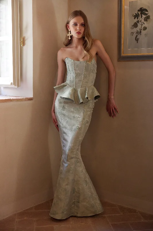 Silk wedding dresses with a smooth and luxurious feel The Waverly Dress in Sage Windsor Brocade - FINAL SALE Silk wedding dresses with a smooth and luxurious feel The Waverly Dress in Sage Windsor Brocade - FINAL SALE