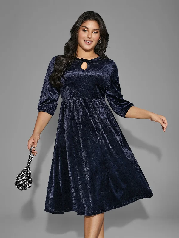 Party dresses with a tiered skirt for a fun and voluminous style Velvet Keyhole Bowknot Midi Dress Party dresses with a tiered skirt for a fun and voluminous style Velvet Keyhole Bowknot Midi Dress