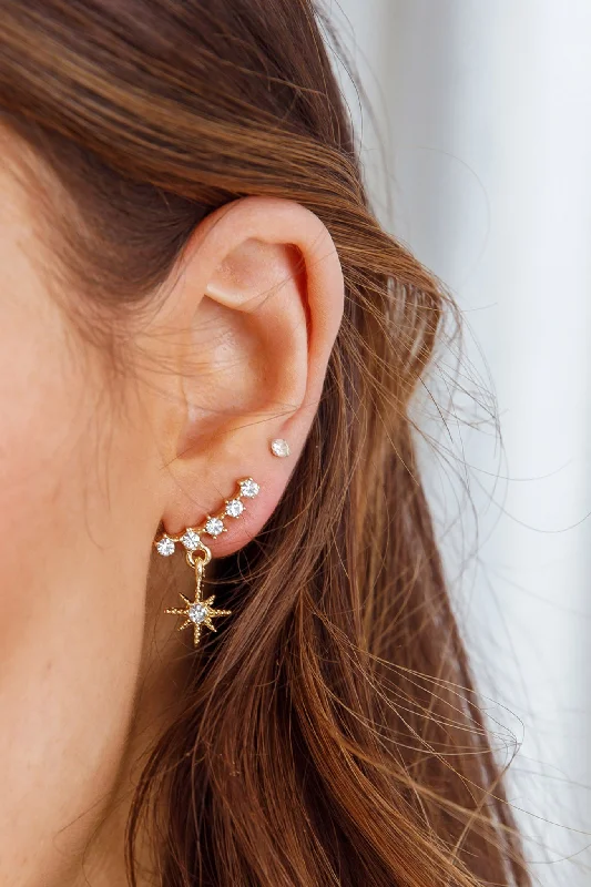 Wrap - style wedding guest dresses with bow accents Virgo Crystal Star Earrings Gold