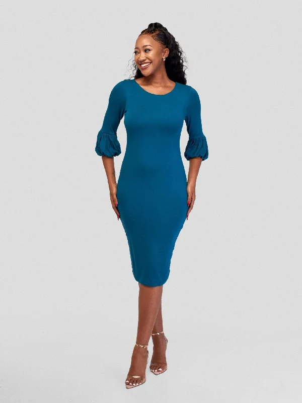 Bodycon dress for a music festival​ Vivo Basic Puff Sleeved Bodycon - Dark Teal