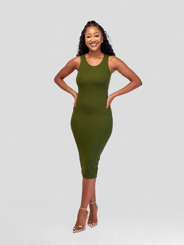 Bodycon dress with a pleated bodice Vivo Basic Sleeveless Leila Bodycon Dress - Hunters Green Bodycon dress with a pleated bodice Vivo Basic Sleeveless Leila Bodycon Dress - Hunters Green