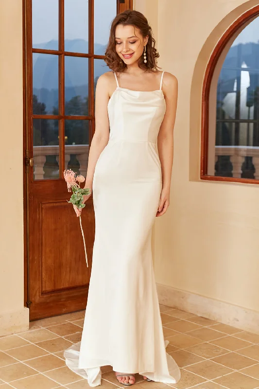 Long - sleeved lace wedding dresses for a modest style White Spaghetti Straps Simple Wedding Dress Long - sleeved lace wedding dresses for a modest style White Spaghetti Straps Simple Wedding Dress